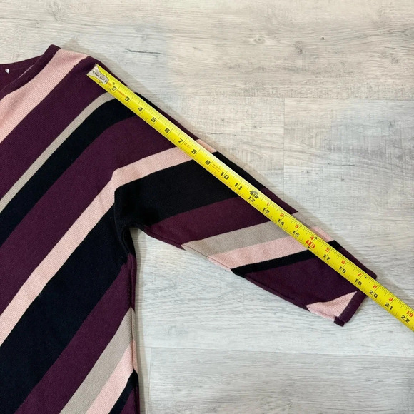 Allison Daley Sparkly Pink and Burgundy Wide Striped 3/4 Sleeve Sweater - Picture 8 of 17